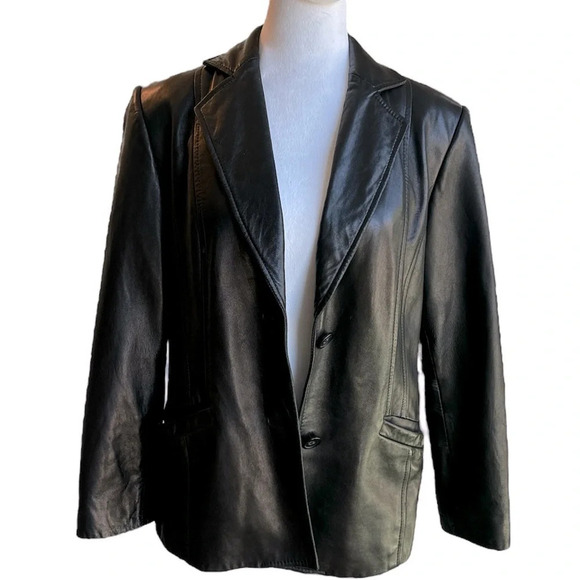 Preston & York Vintage Black Lamb Skin Leather Blazer Suit Jacket Coat MP - Picture 2 of 14